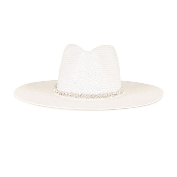 Nikki Beach Cosmos Crystal Straw Sun Hat UPF Protection Ivory One Size NEW - Picture 2 of 11